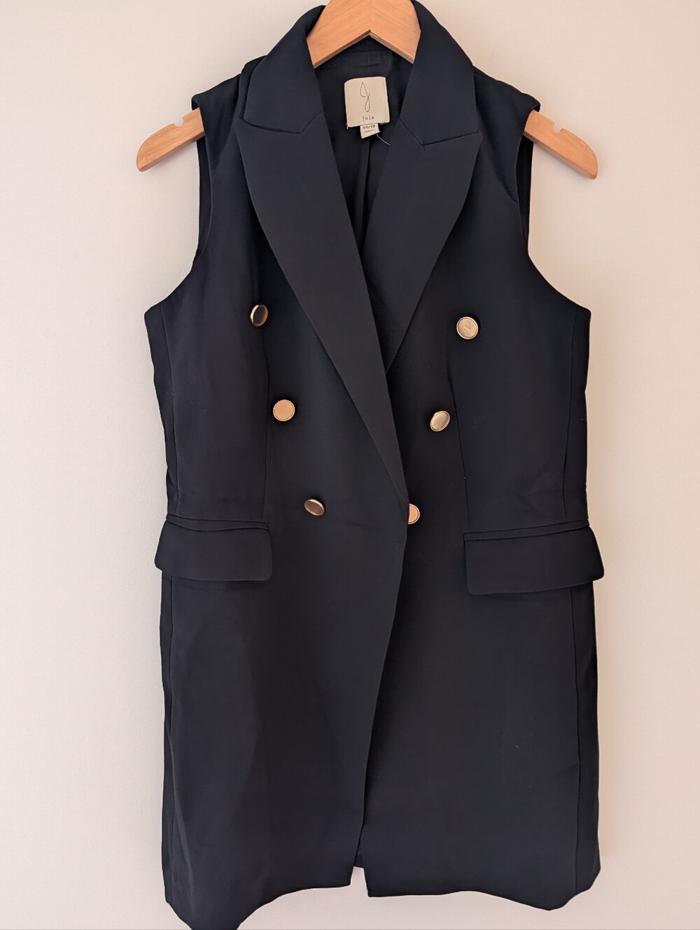 NWOT Joie XS Black Longline Double Breasted Sleeveless Blazer Vest Office Siren